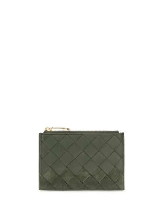  보테가베네타 지갑 Bottega Veneta 인트레치아토 지퍼 카드홀더 그린 트위드/골드