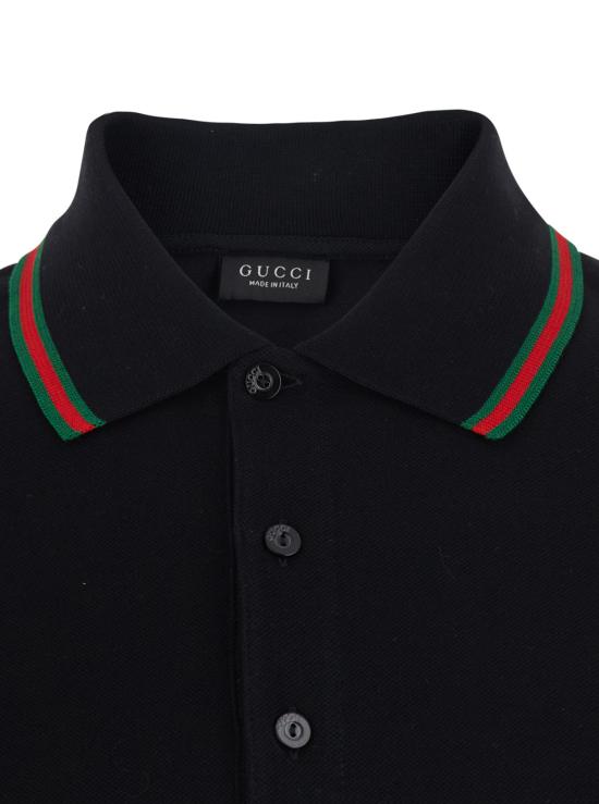  구찌 폴로 티셔츠 웹 칼라 코튼 폴로 셔츠 블랙 - GUCCI