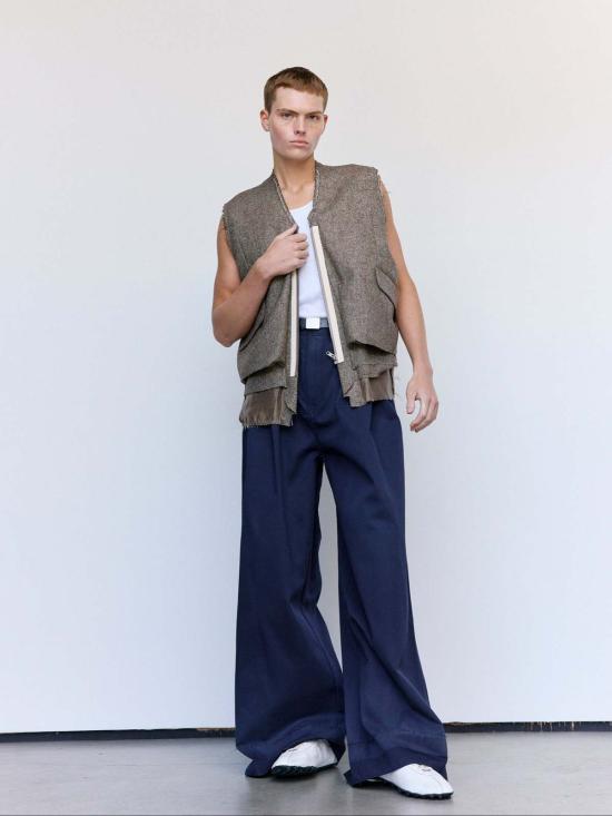  마르지엘라 스트레이트 팬츠 메종  코튼 콜랩시드 헴 와이드 레그 팬츠 - MAISON MARGIELA