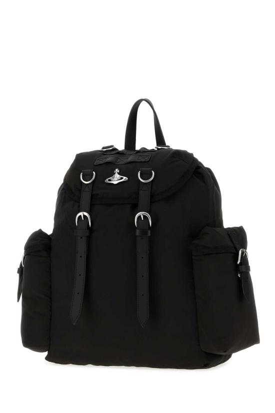 26FW 비비안웨스트우드 나일론 로고 백팩 43010072UW019E N403 Black - VIVIENNE WESTWOOD