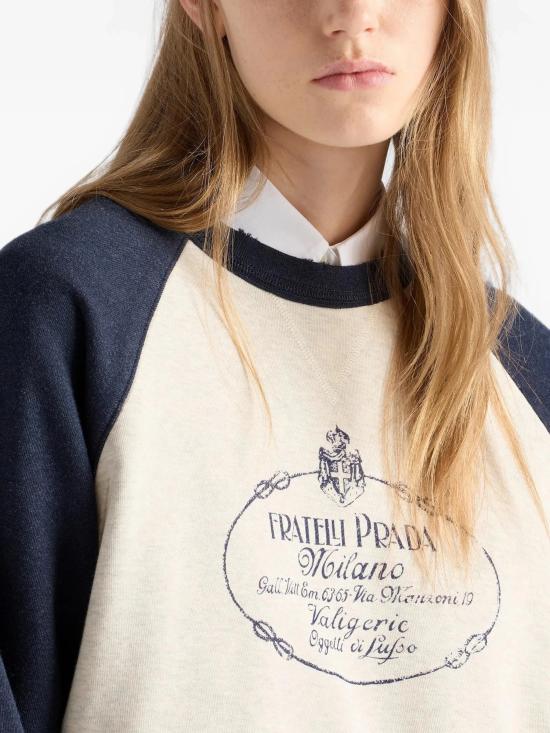26FW 프라다 긴팔 티셔츠 134732 6376 F056F NATURAL NAVY DOM - PRADA