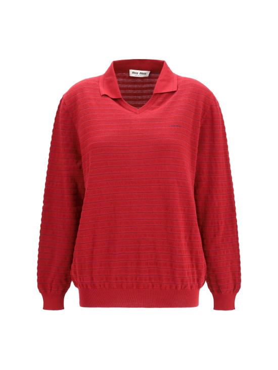 26FW 미우미우 브이넥 코튼 스웨터 MML05RSOOO184Q RED - MIU MIU