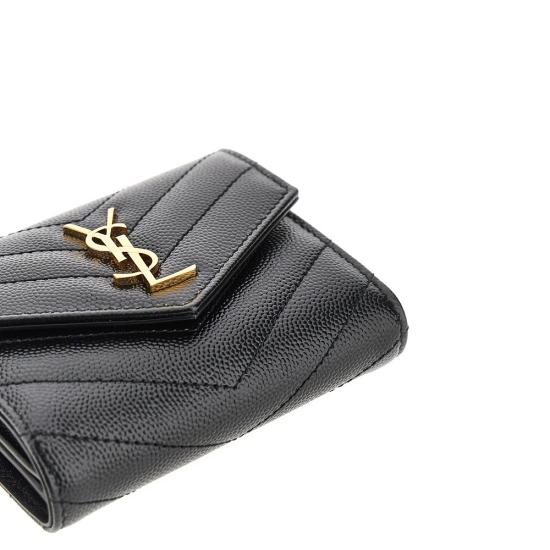 26FW 생로랑 그랑 드 뿌드르 엠보스드 레더 카산드라 마틀라세 지갑 692061BOW01 Black - SAINT LAURENT