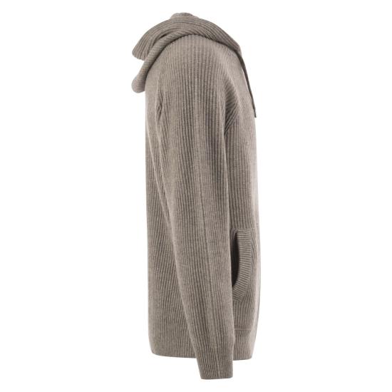 26FW 브루넬로 쿠치넬리 립드 니트 집 후드 스웨터 M22704806G GREY - BRUNELLO CUCINELLI