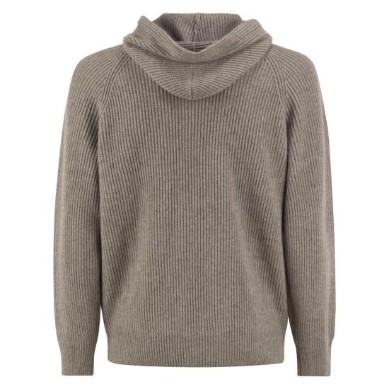 26FW 브루넬로 쿠치넬리 립드 니트 집 후드 스웨터 M22704806G GREY - BRUNELLO CUCINELLI