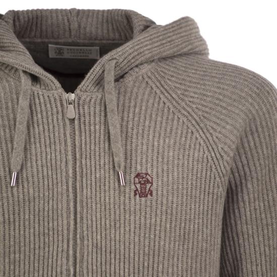 26FW 브루넬로 쿠치넬리 립드 니트 집 후드 스웨터 M22704806G GREY - BRUNELLO CUCINELLI