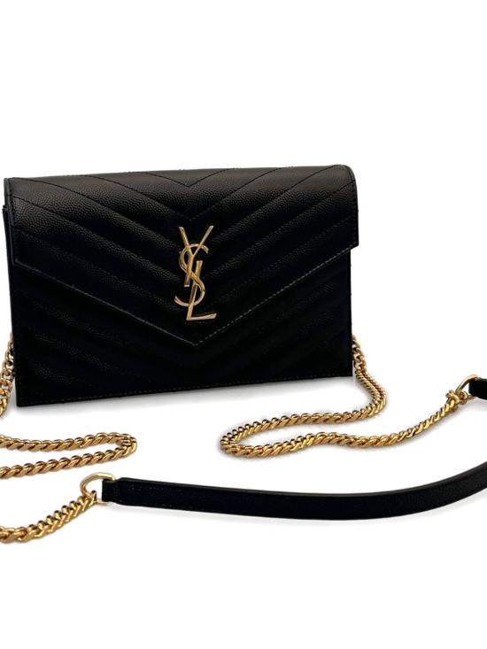 26FW 생로랑 그랑 드 뿌드르 레더 카산드라 엔벨로프 체인 지갑 857605 BOW011000 Nero - SAINT LAURENT