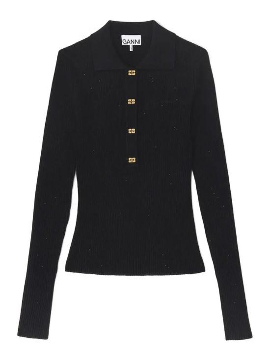 26SS 가니 파인 시퀸 니트 폴로셔츠 A1070085099 BLACK