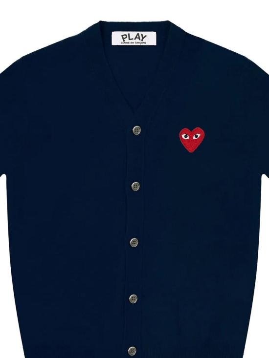 26SS 꼼데가르송 V넥 하트 와펜 가디건 AXN008051NAVY BLUE - COMME DES GARCONS