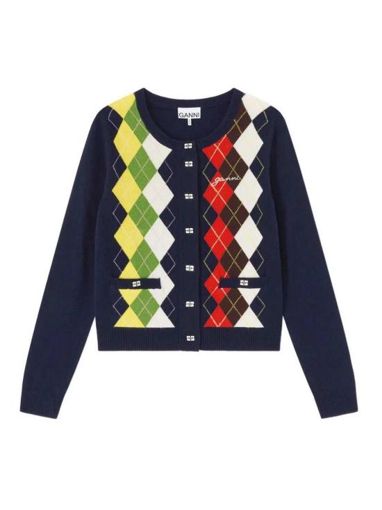 26SS 가니 아가일 프린트 가디건 A1070055683 DARK BLUE