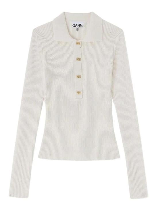 26SS 가니 파인 시퀸 니트 폴로셔츠 A1070085135 WHITE