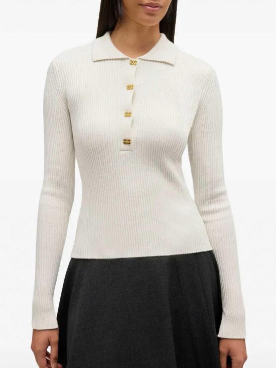 26SS 가니 파인 시퀸 니트 폴로셔츠 A1070085135 WHITE - GANNI