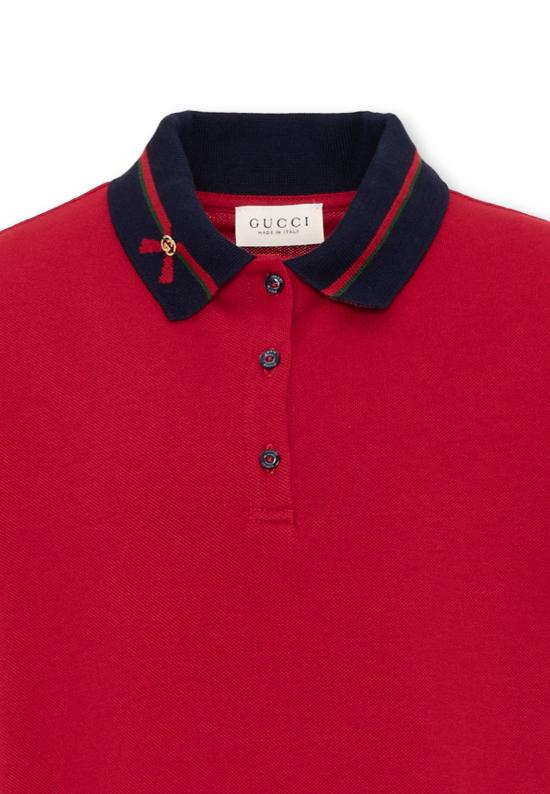 26FW [키즈] 구찌 웹 디테일 코튼 피케 폴로 원피스 867853 XJHWK 6690 RED - GUCCI