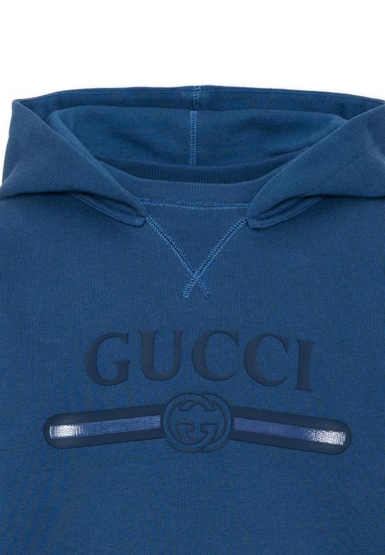 26FW [키즈] 구찌 로고 프린트 코튼 후드티 855554 XJHXM 4393 BLUE - GUCCI