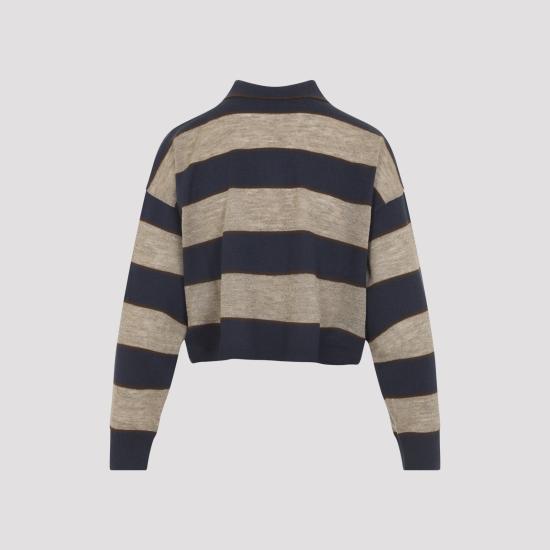 26FW 브루넬로 쿠치넬리 스파클링 스트라이프 크롭 니트 폴로 M16221605 CNQ41 BLUE BROWN - BRUNELLO CUCINELLI