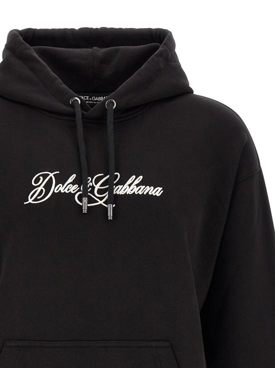 26FW 돌체앤가바나 긴팔 티셔츠 로고 자수 후드티 블랙 - DOLCE & GABBANA
