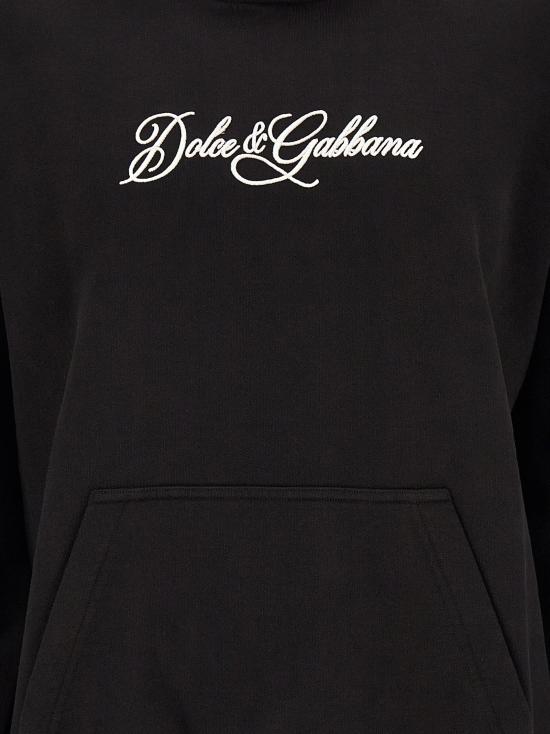 26FW 돌체앤가바나 긴팔 티셔츠 로고 자수 후드티 블랙 - DOLCE & GABBANA