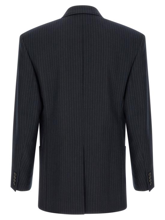 26FW 생로랑 수트 자켓 핀스트라이프 더블 브레스트 블레이저 블루 - SAINT LAURENT