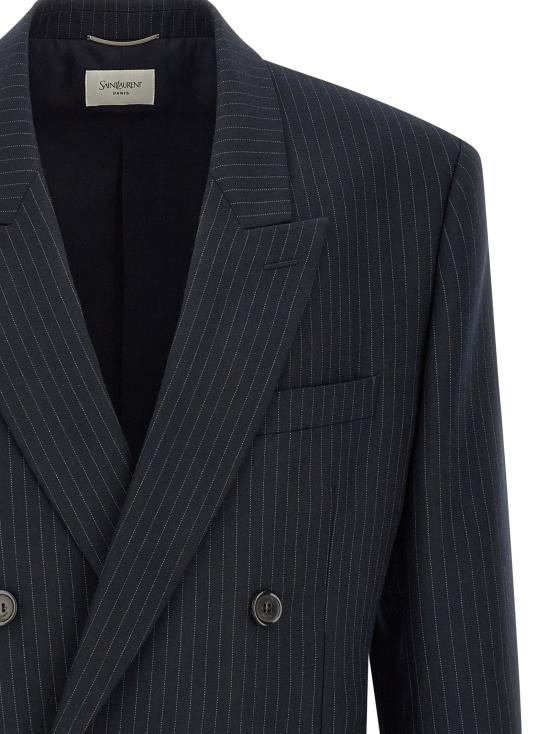 26FW 생로랑 수트 자켓 핀스트라이프 더블 브레스트 블레이저 블루 - SAINT LAURENT
