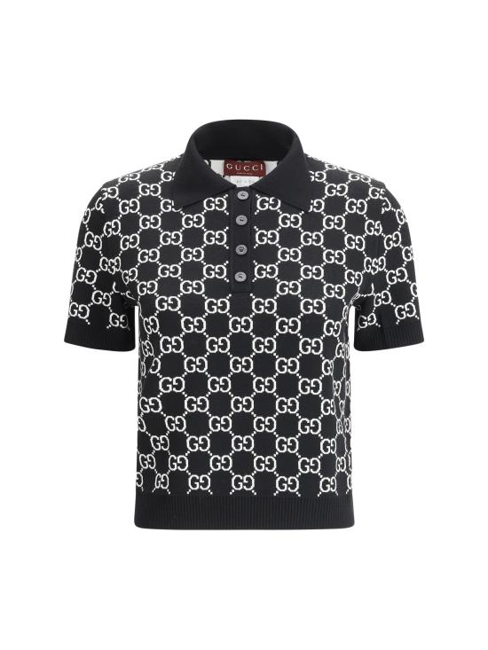 26SS 구찌 GG 리버시블 울 자카드 폴로 티셔츠 814273XKEJP BLACK - GUCCI