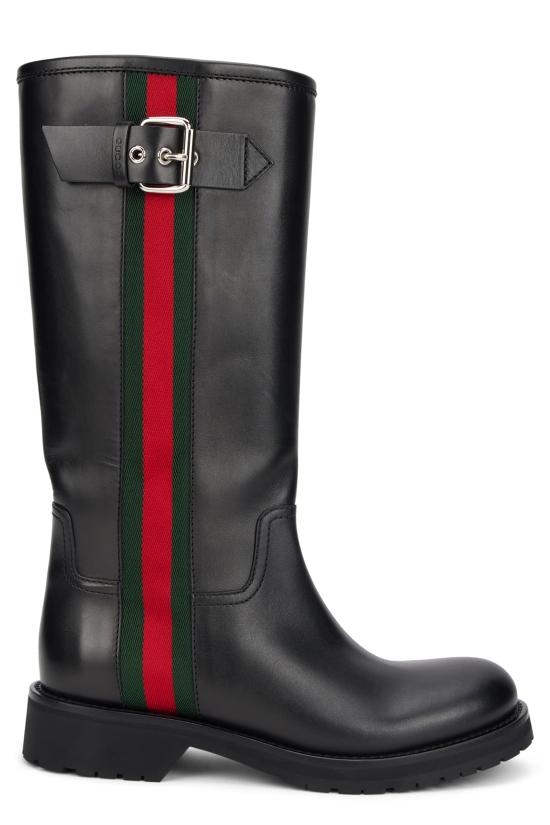 26FW 구찌 웹 디테일 레더 바이커 부츠 A00344AAGSL1060 black