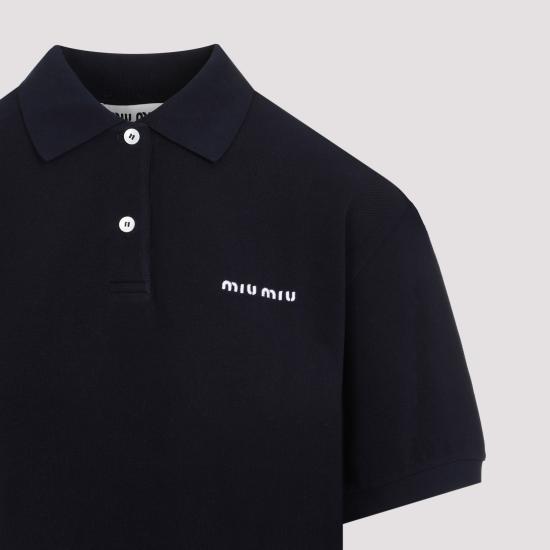  미우미우 로고 자수 폴로 셔츠 MJN535SOOO14RWF0008 blue - MIU MIU