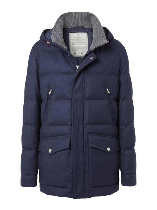 26FW 브루넬로 쿠치넬리 본디드 울 플란넬 탈부착 후드 다운 자켓 MM4701823CYG13 BLUE