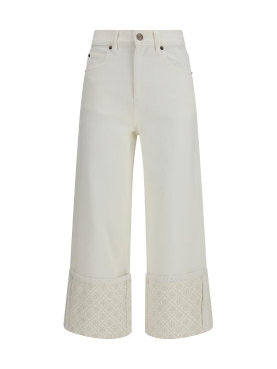  토리버치 데님 팬츠 토리 버치 스트레이트 레그 진 (T 모노그램 커프스 포함) 화이트 - TORY BURCH