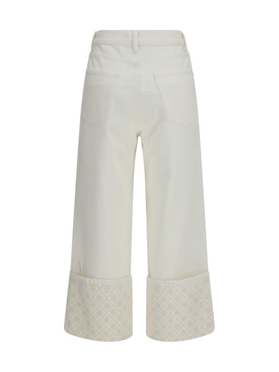  토리버치 데님 팬츠 토리 버치 스트레이트 레그 진 (T 모노그램 커프스 포함) 화이트 - TORY BURCH