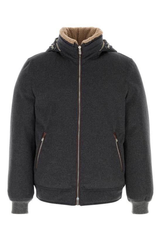 26FW 브루넬로 쿠치넬리 본디드 울 플란넬 탈부착 후드 다운 자켓 MM4701606 CNV62 GRAY