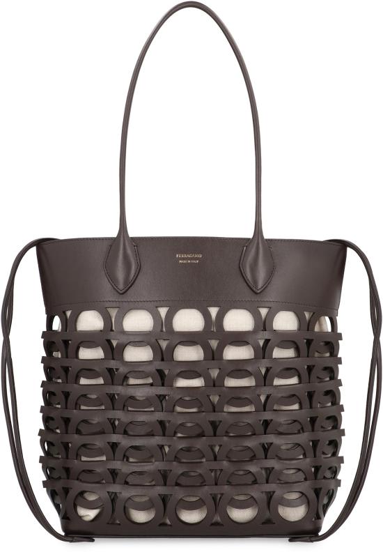  살바토레 페라가모 토트백 페라가모 간치니 M  다크 브라운 - SALVATORE FERRAGAMO