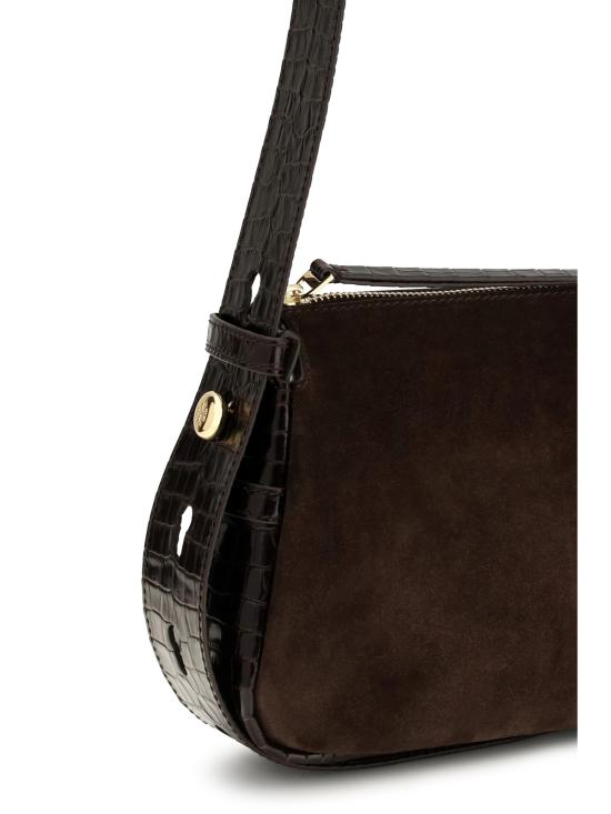  토리버치 가방 로미 스웨이드 스몰 숄더백 다크 코코아 - TORY BURCH