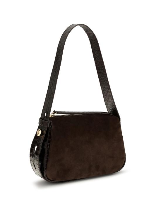  토리버치 가방 로미 스웨이드 스몰 숄더백 다크 코코아 - TORY BURCH
