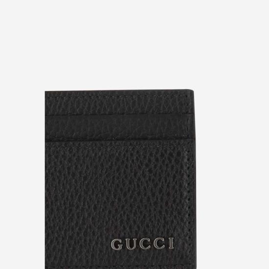  구찌 카드지갑 로고가 새겨진 블랙 가죽 카드 지갑 - GUCCI
