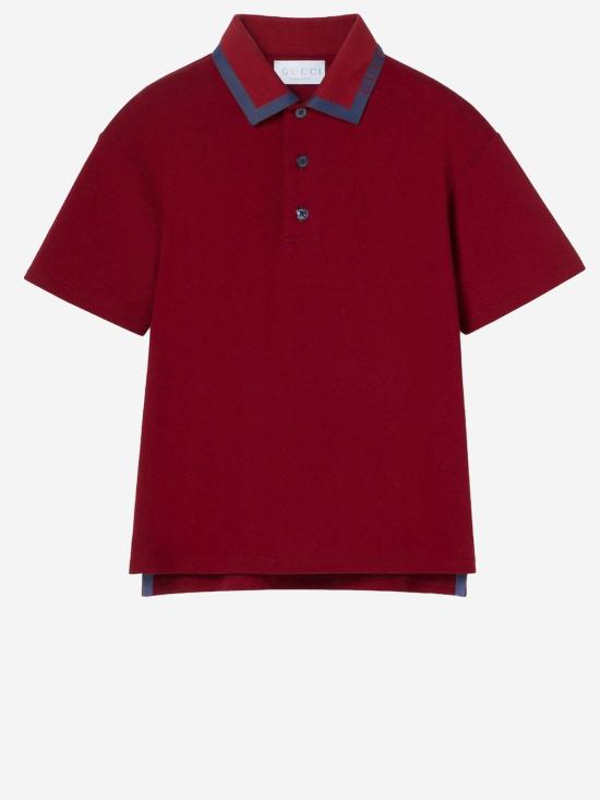  [키즈] 구찌 티셔츠 로고가 있는 아동용 스트레치 코튼 폴로 셔츠 - GUCCI