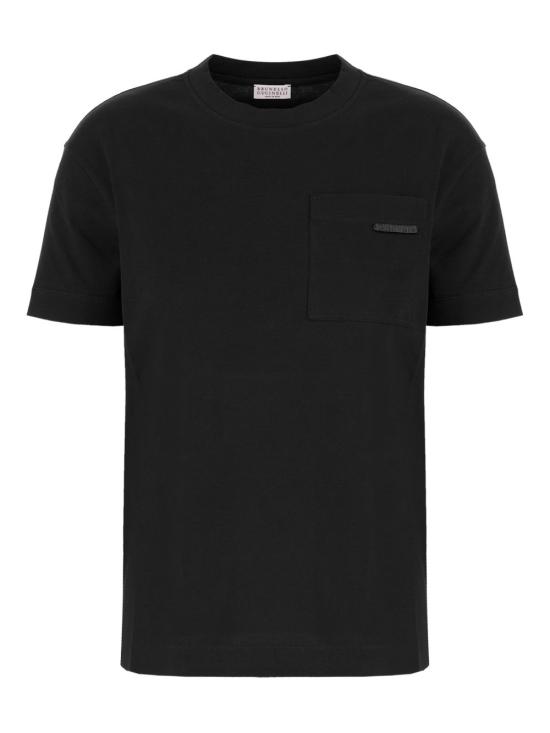 26FW 브루넬로 쿠치넬리 샤이니 탭 코튼 저지 티셔츠 M0T81EC710 C101 BLACK