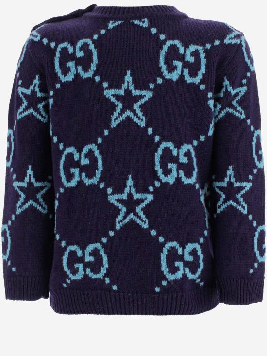  [키즈] 구찌 풀오버 키즈 울 점퍼 GG 스타 스웨터 네이비 - GUCCI