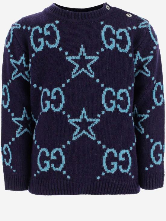  [키즈] 구찌 풀오버 키즈 울 점퍼 GG 스타 스웨터 네이비 - GUCCI