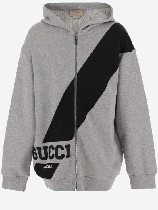  [키즈] 구찌 풀오버 로고가 있는 아동용 면 후드티 (회색) - GUCCI