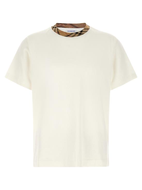 26FW 버버리 체크 트리밍 코튼 티셔츠 8125510CHALK Beige
