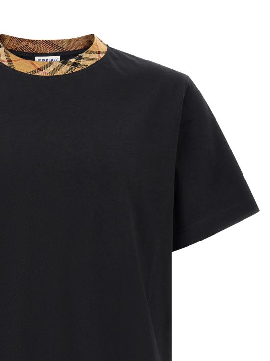26FW 버버리 체크 트리밍 코튼 티셔츠 8125509BLACK Beige - BURBERRY