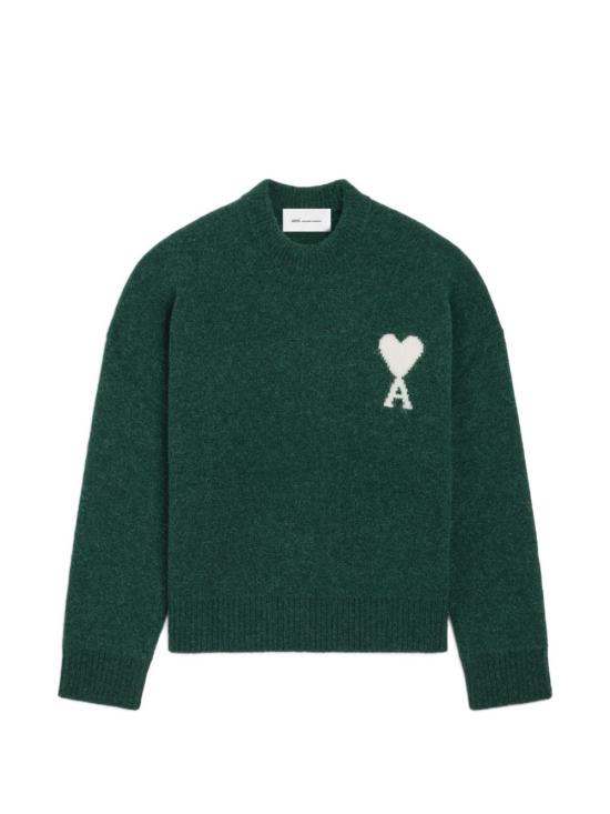 26FW 아미 ADC 크루넥 스웨터 UKS836 KN0135A279 BOTTLE GREEN OFF WHITE