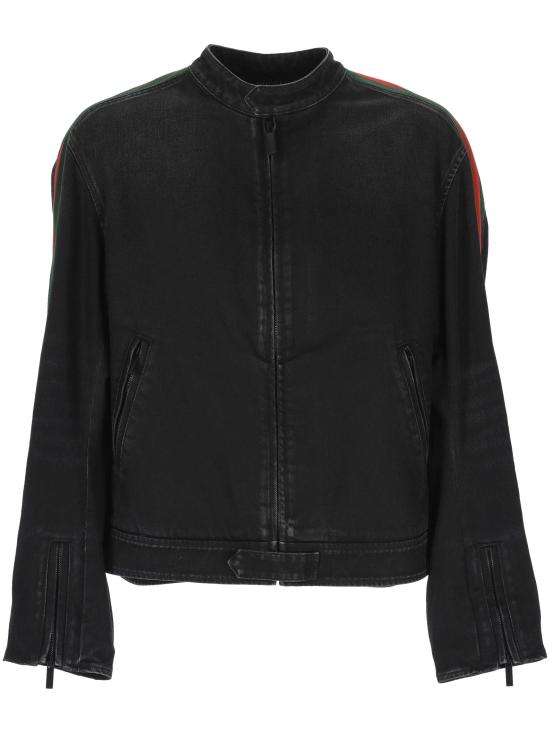 26FW 구찌 GG 자카드 레더 트림 코튼 데님 자켓 872075 XDDHQ1000 Black