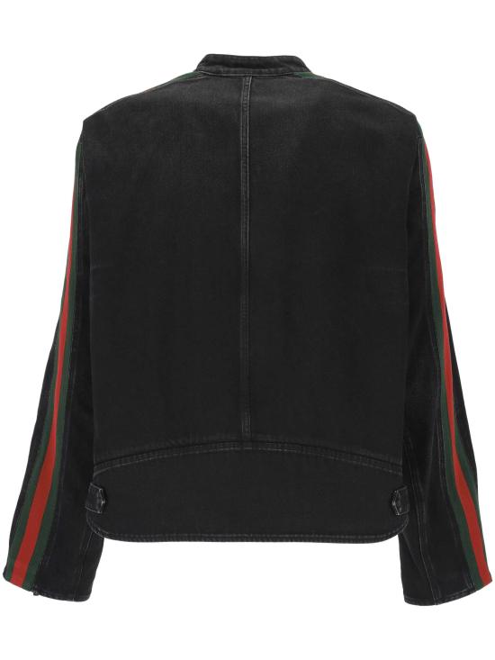 26FW 구찌 GG 자카드 레더 트림 코튼 데님 자켓 872075 XDDHQ1000 Black - GUCCI