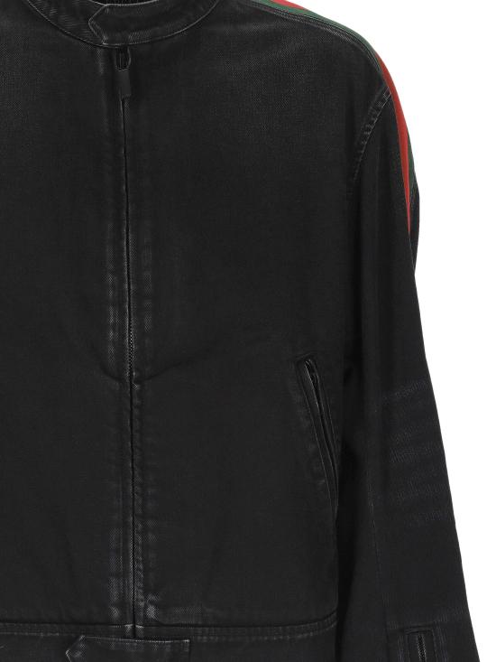 26FW 구찌 GG 자카드 레더 트림 코튼 데님 자켓 872075 XDDHQ1000 Black - GUCCI