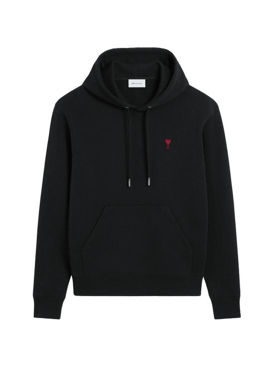 26FW 아미 스몰 하트 로고 루프백 오가닉 코튼 플리스 후드 BFUSW235 730001 Black