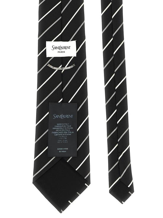 26FW 생로랑 와이드 타이 스트라이프 실크 자카드 8250653Y0091088 Black - SAINT LAURENT