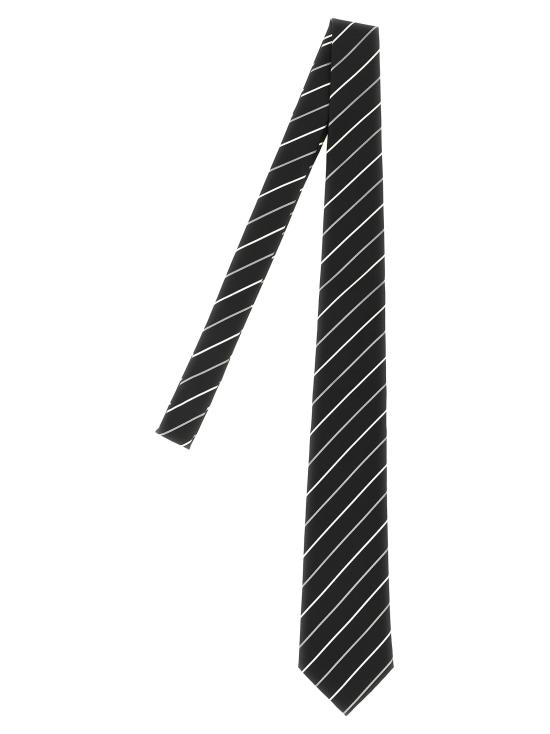 26FW 생로랑 와이드 타이 스트라이프 실크 자카드 8250653Y0091088 Black