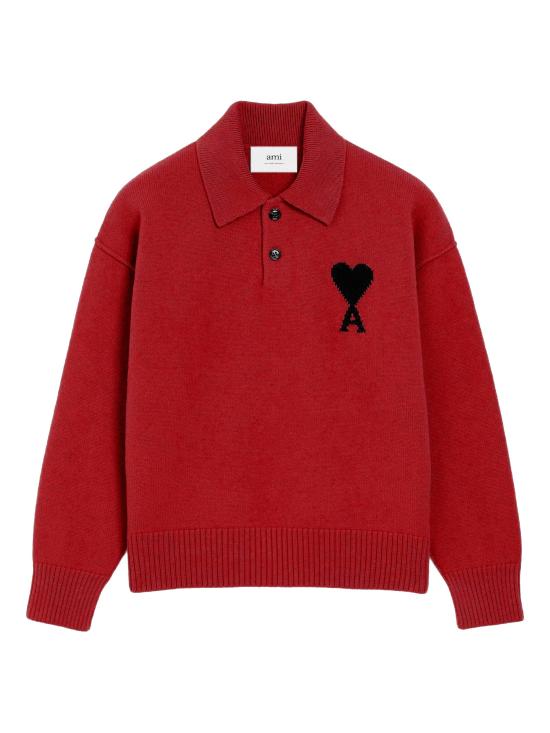 26FW 아미 폴로 티셔츠 UPL409 018A252 RUBY RED BLACK
