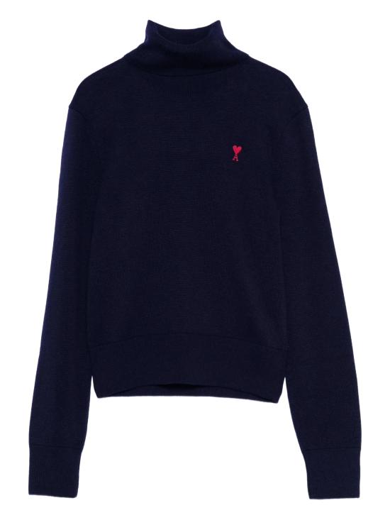 26FW 아미 스몰 하트 로고 울 터틀넥 스웨터 FKS827 001414 Navy Blue Red